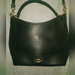 Coach Black Leather Shoulder Bag with Gold Accents